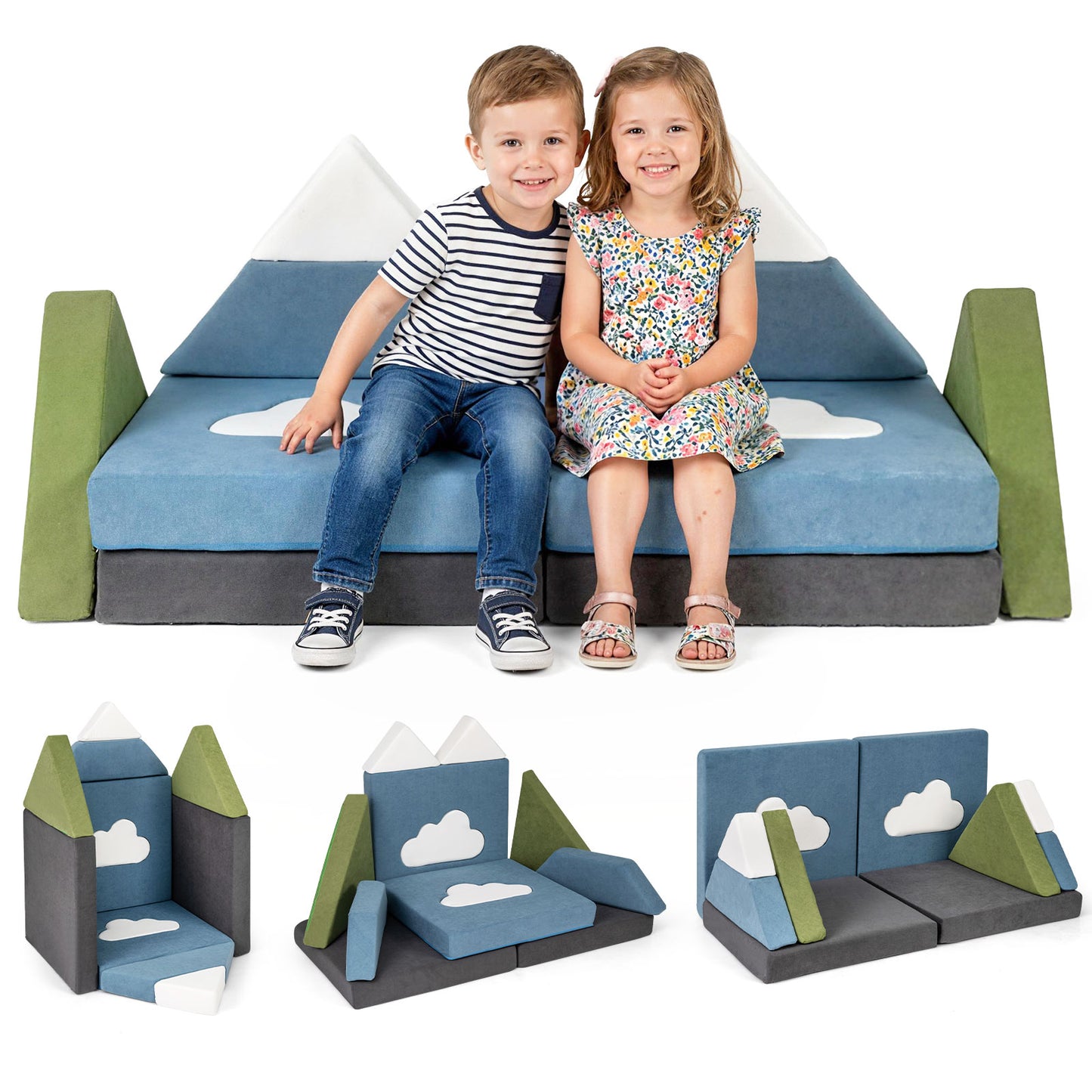 12-Piece Modular Kids Play Couch - Snow Mountain Theme