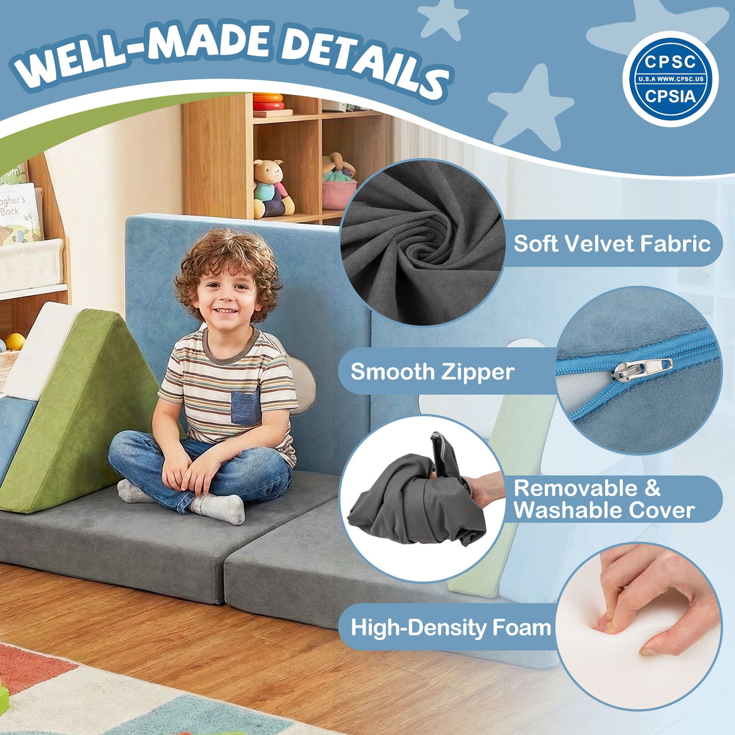 12-Piece Modular Kids Play Couch - Snow Mountain Theme