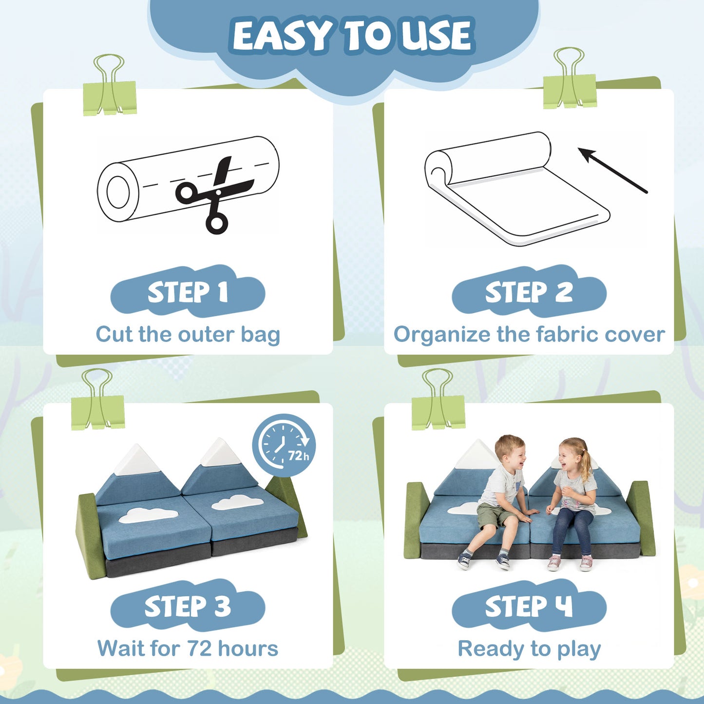 12-Piece Modular Kids Play Couch - Snow Mountain Theme