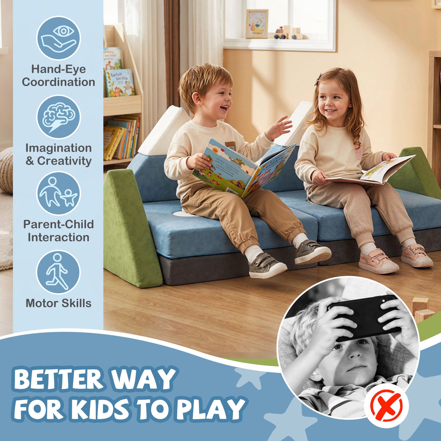 12-Piece Modular Kids Play Couch - Snow Mountain Theme