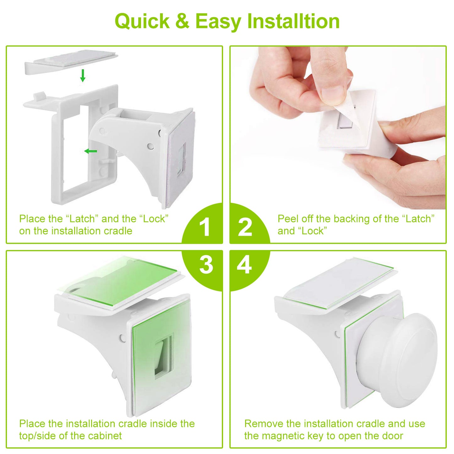 Magnetic Cabinet Locks 4-Pack with Adhesive Installation