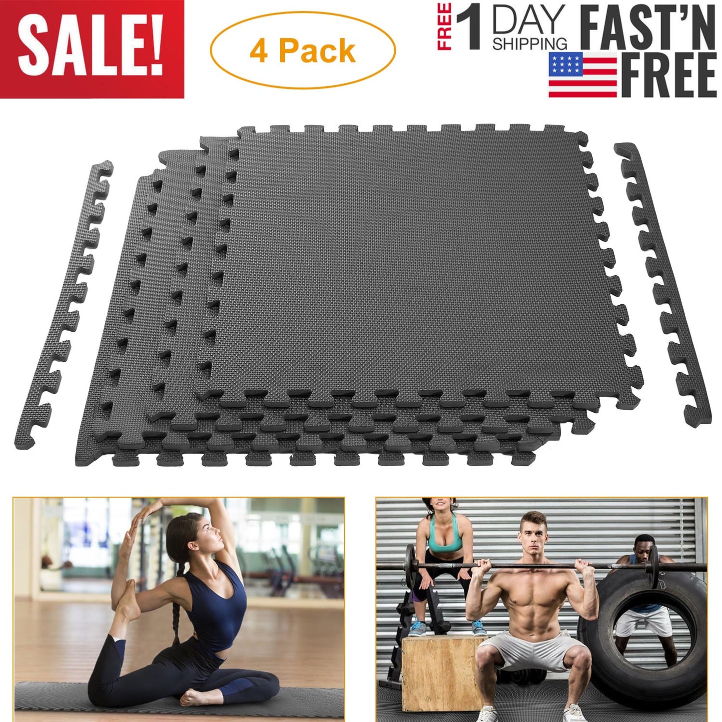 Interlocking Foam Floor Mats – 4-Pack EVA Puzzle Tiles