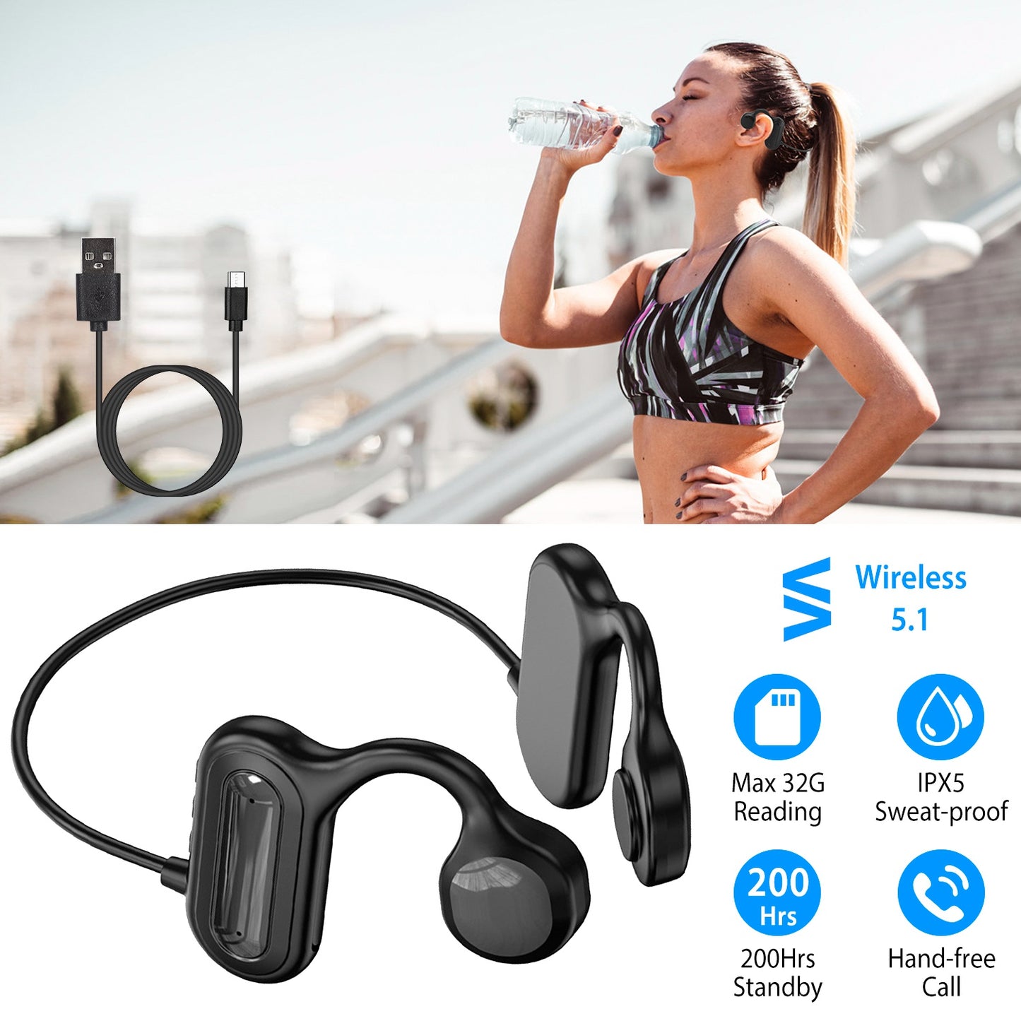 Bone Conduction Headphones Wireless Open Ear Sports Headset