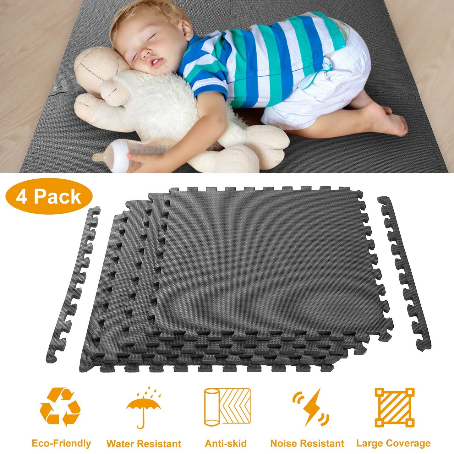 Interlocking Foam Floor Mats – 4-Pack EVA Puzzle Tiles