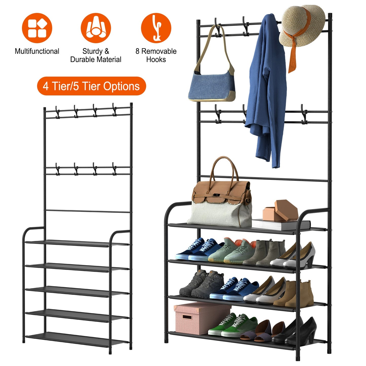 Entryway Coat Rack with 4-Tier Shoe Storage Shelf