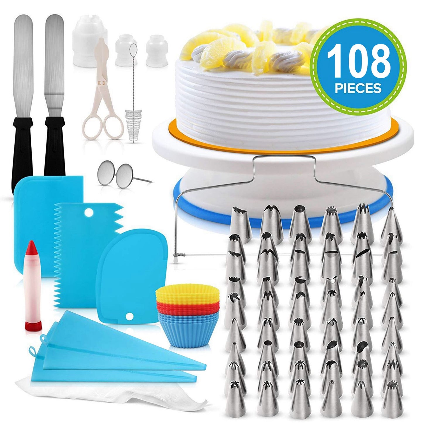 Rotating Cake Turntable with 108-Piece Decorating Kit