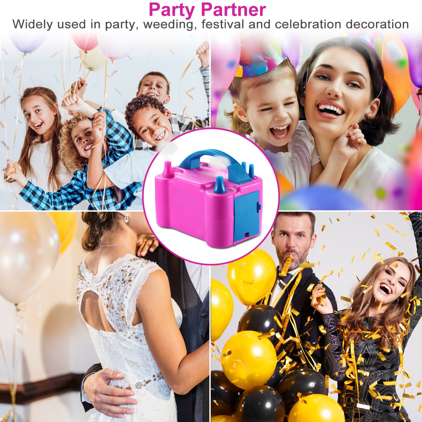 Electric Balloon Pump 600W Dual Nozzle Inflator for Parties