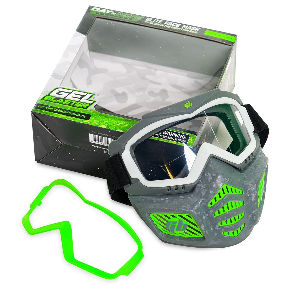 [Not Allowed to Sell on Amazon] Gel Blaster Glow in The Dark Elite Face Mask Full Face Tactical Mask with Detachable Goggles Adjustable Headband Vente