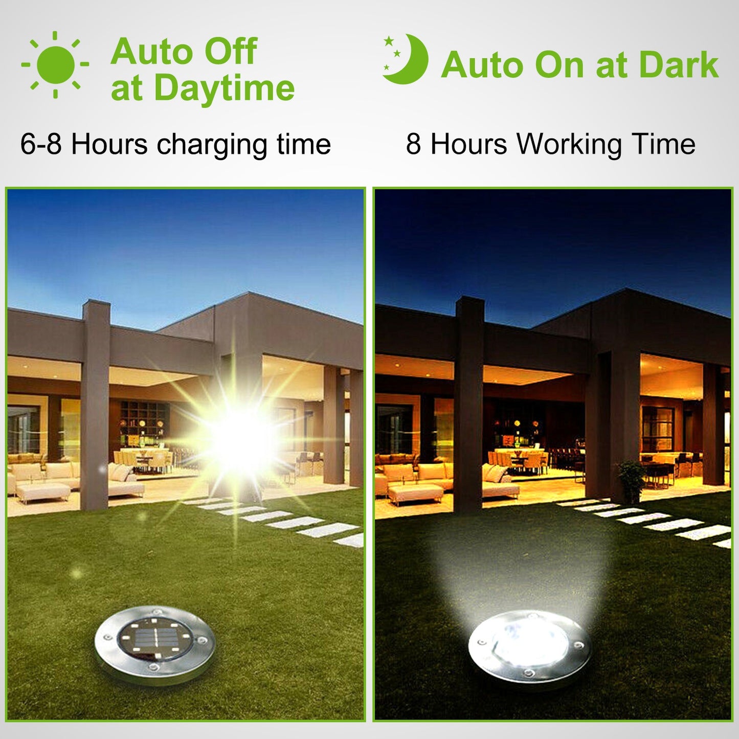Solar Powered Ground Lights 4-Pack Waterproof Outdoor Path