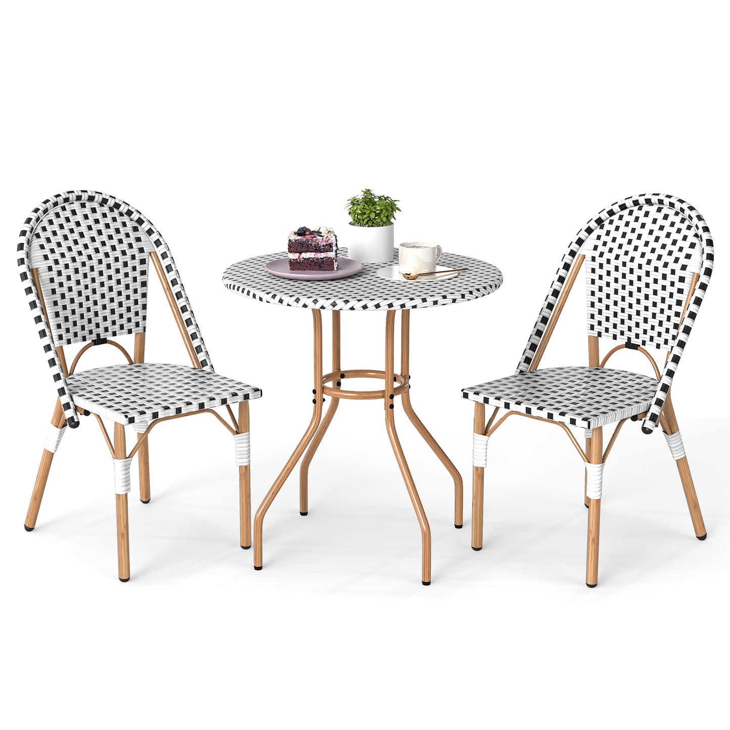 3-Piece Bistro Patio Dining Set with Round Table & 2 Chairs
