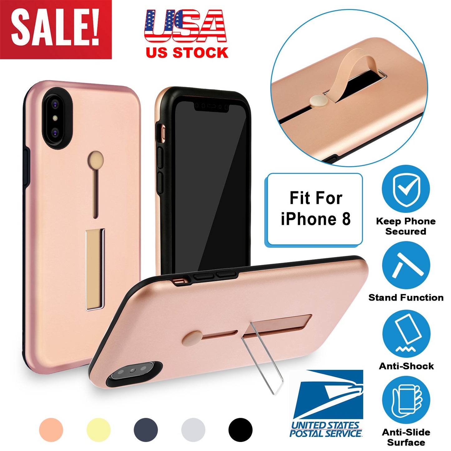 iPhone 8 Case with Finger Strap and Kickstand