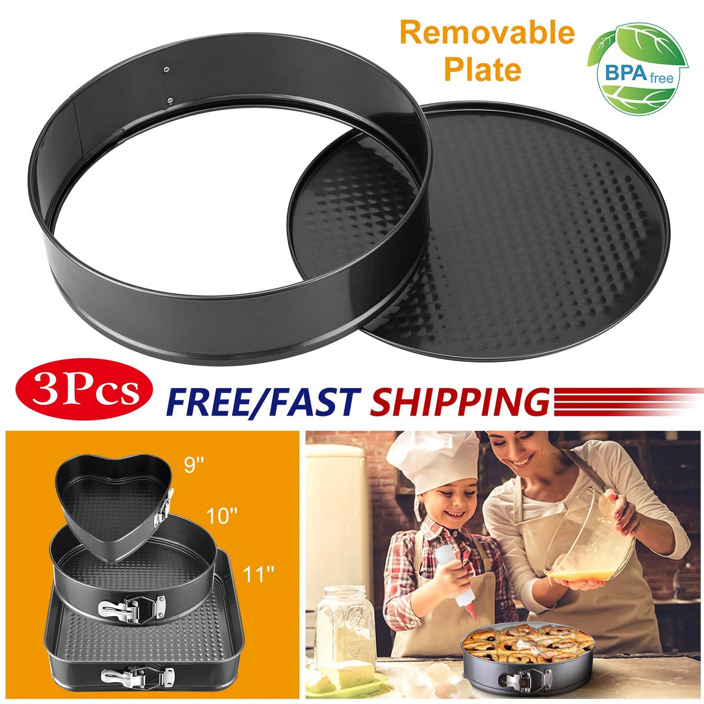 Springform Cake Pan Set 3-Piece Non-Stick with Removable Bottom