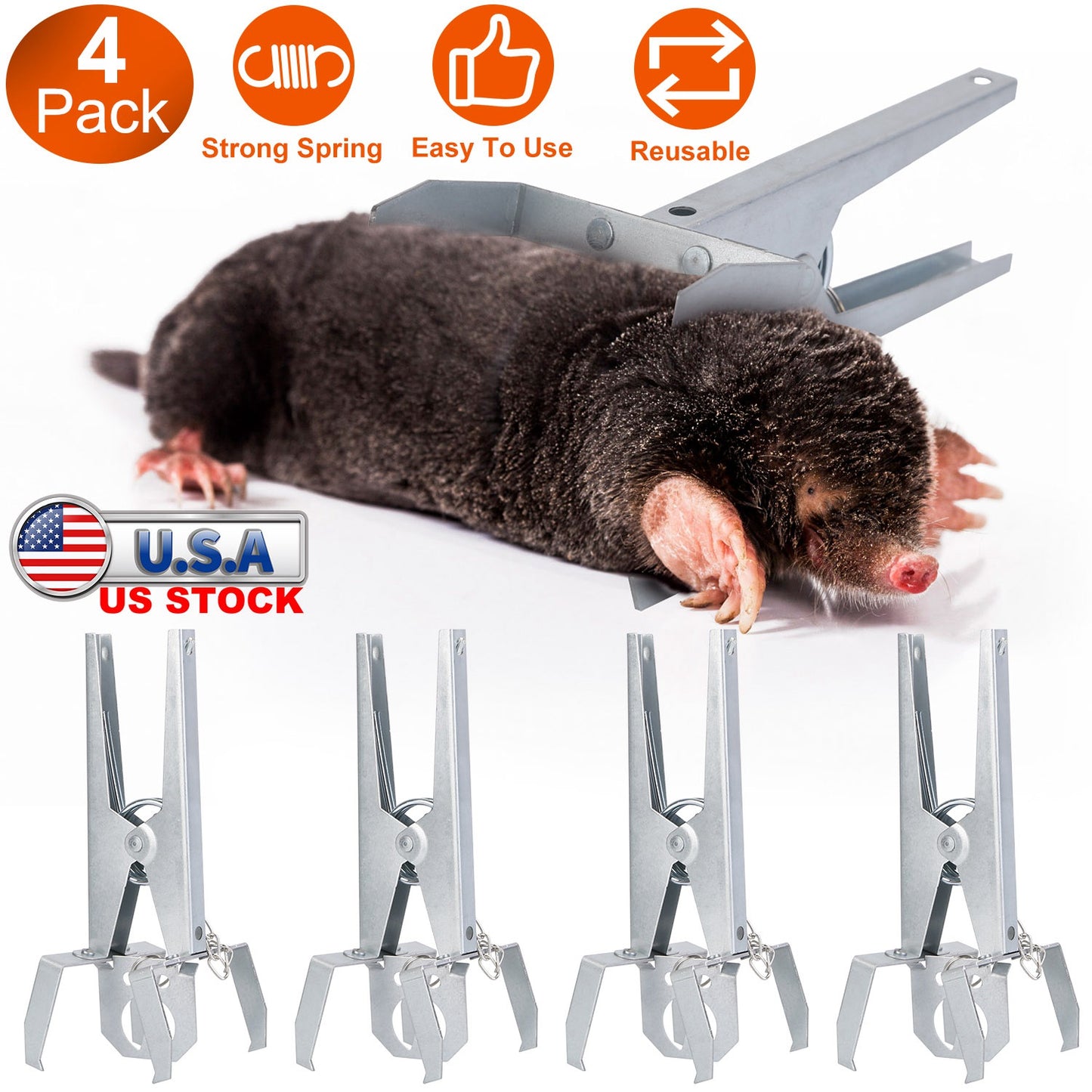 Reusable Mole Traps with Scissor Jaw - 4 Pack