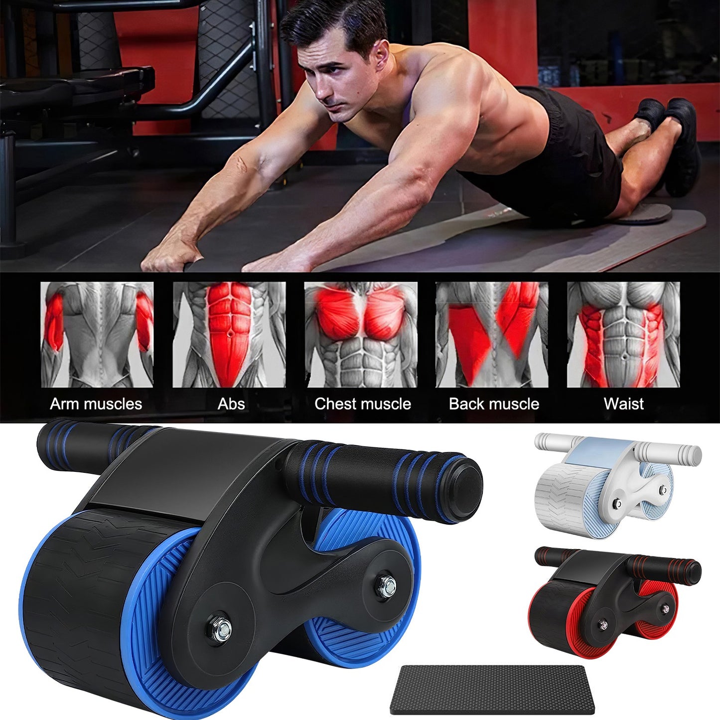 Automatic Rebound AB Roller Wheel with Kneel Pad & Phone Holder