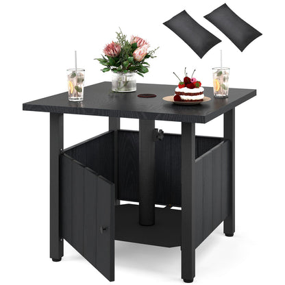 Outdoor Side Table with 1.89" Umbrella Hole Patio Umbrella Table Base Stand-Black