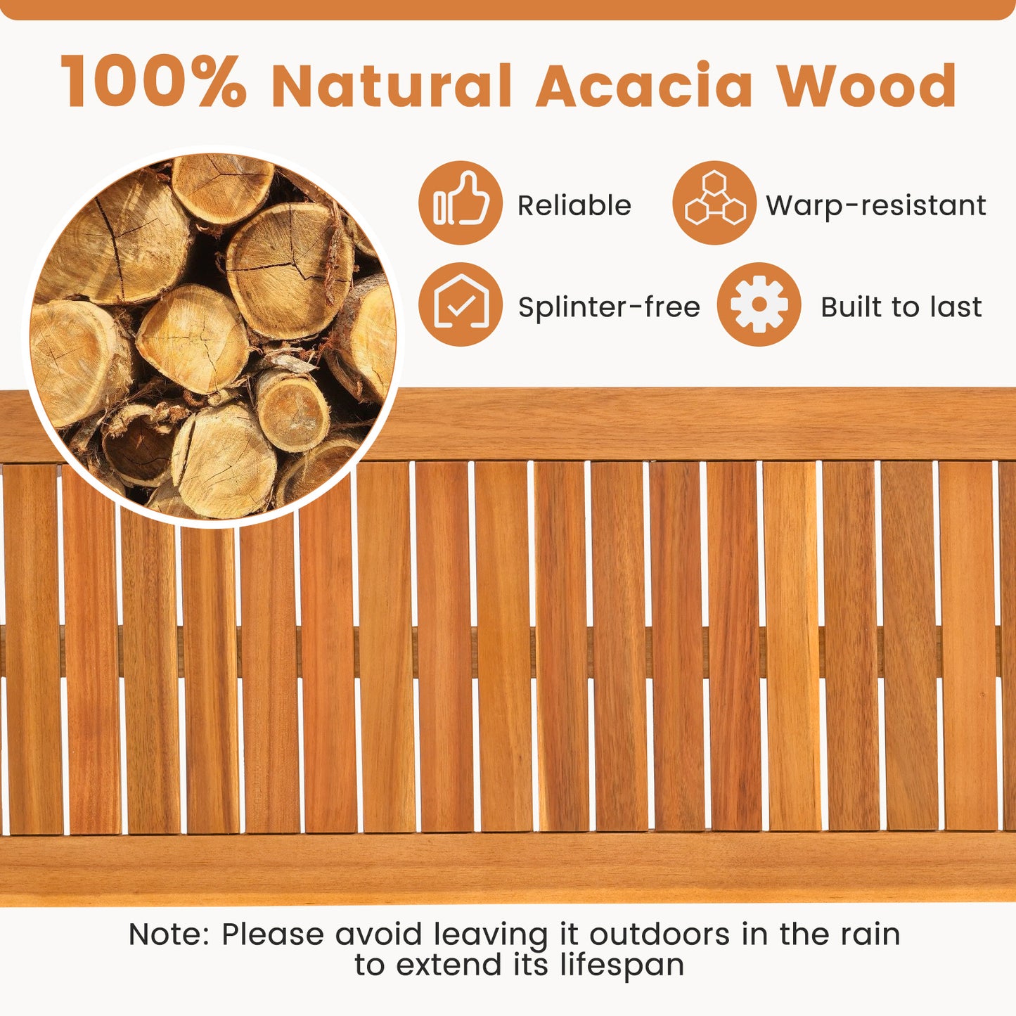 Acacia Wood Outdoor Bench with Slatted Seat - 48 Inch