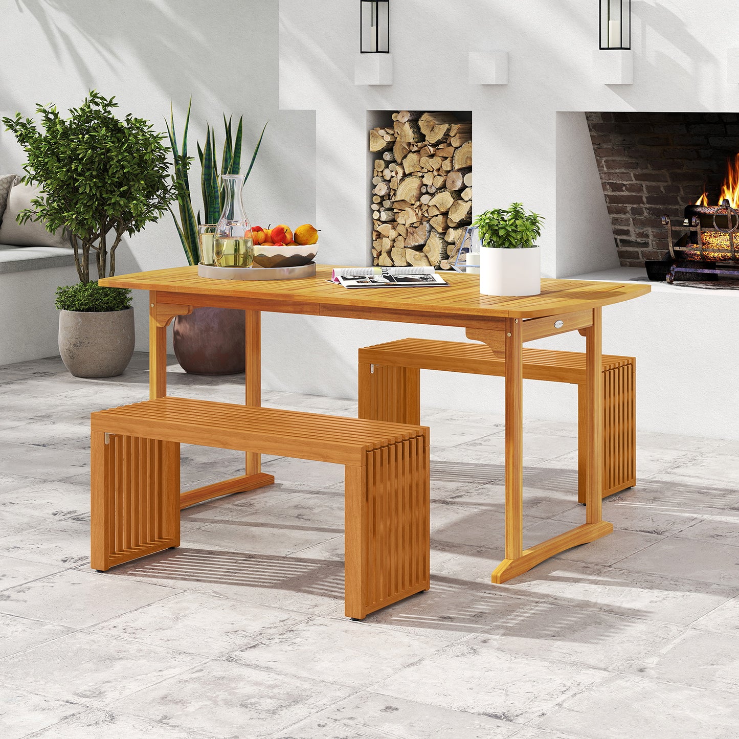 Acacia Wood Patio Bench 36 Inch Outdoor Loveseat