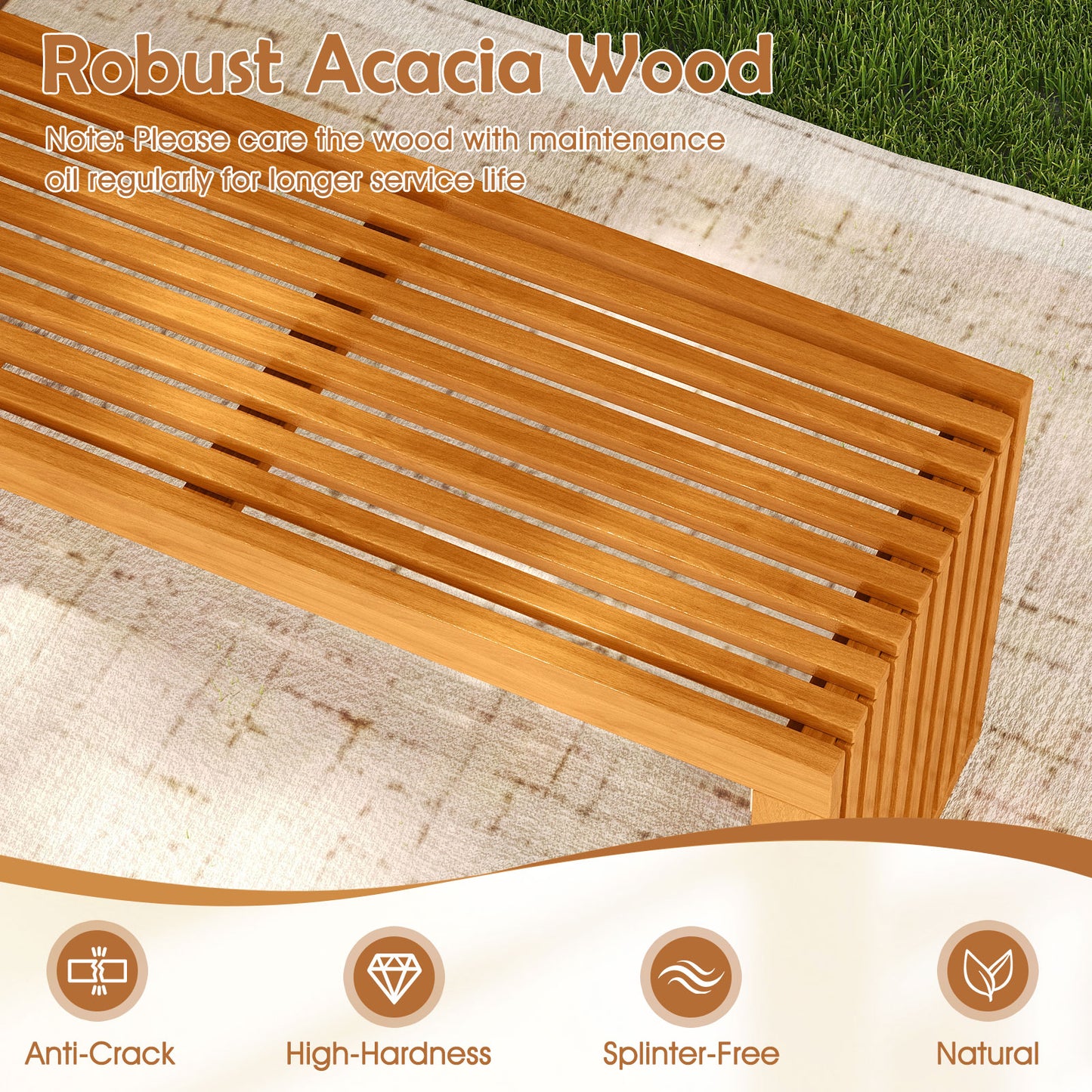 Acacia Wood Patio Bench 36 Inch Outdoor Loveseat