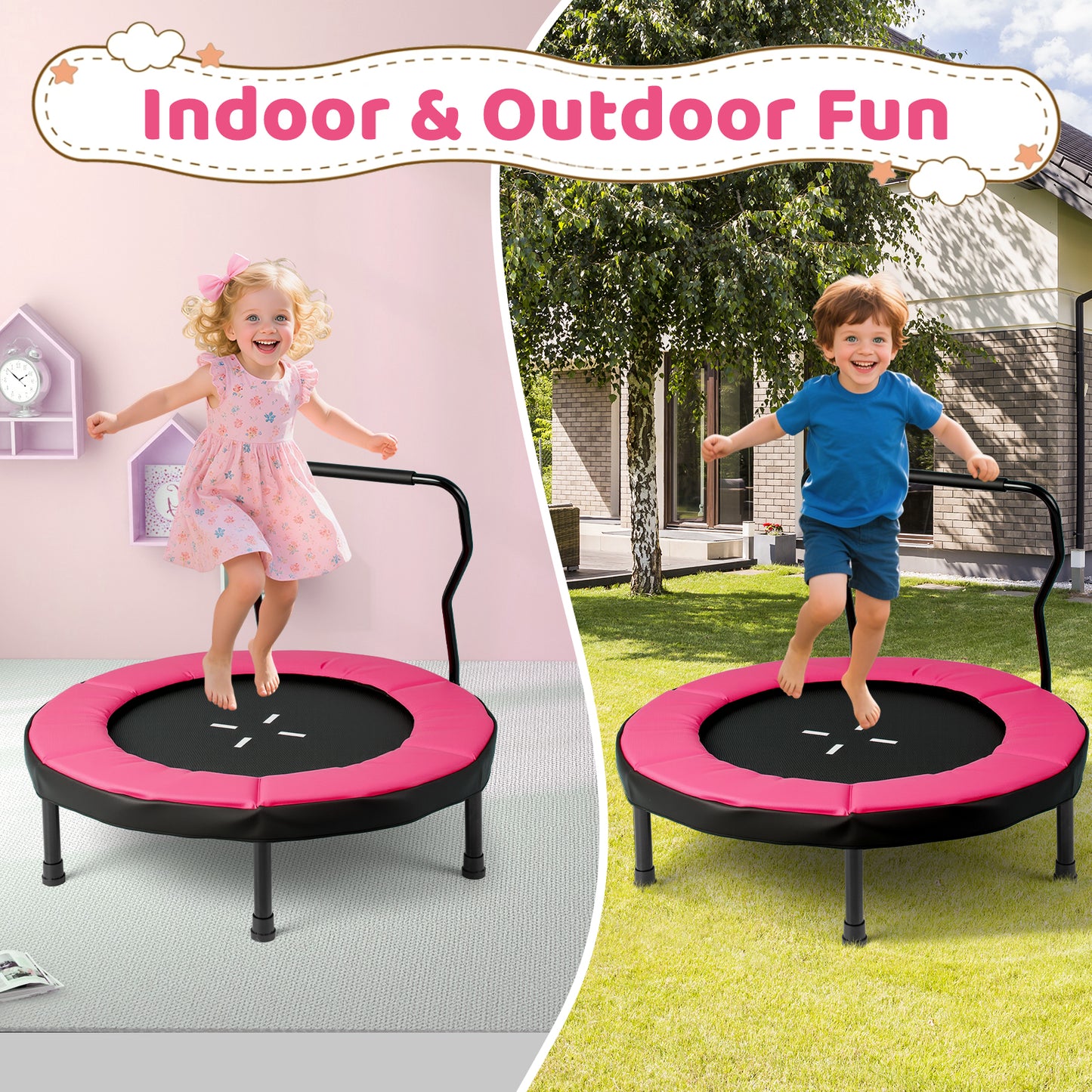 40-Inch Kids Trampoline with Adjustable Handlebar