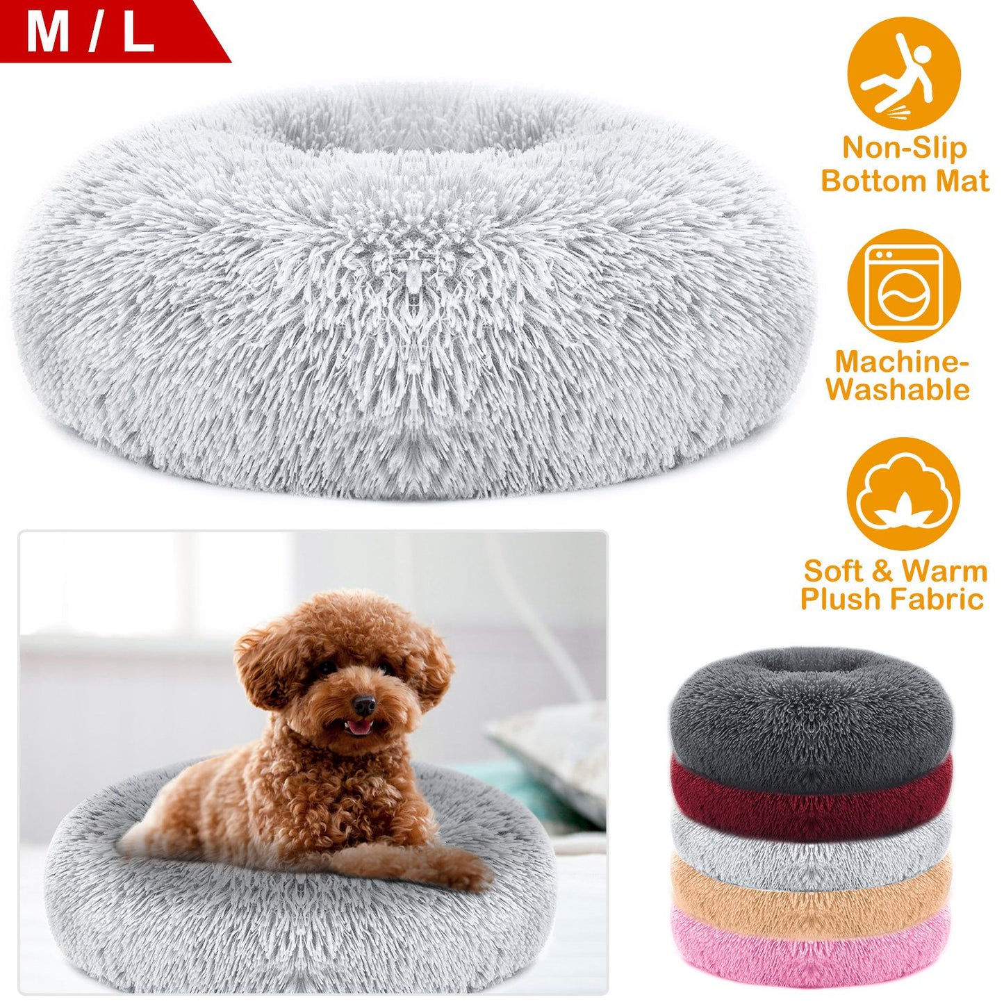 Plush Pet Bed with Raised Rim for Small Dogs & Cats