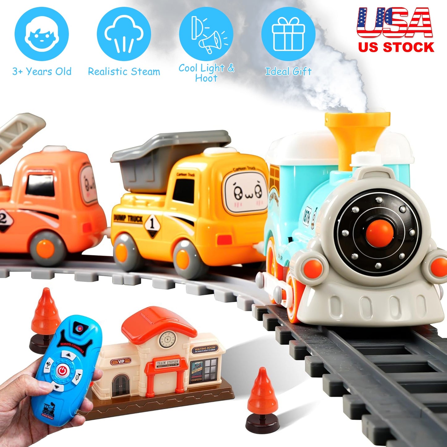Electric Train Set with Remote Control, Smoke & Light Effects