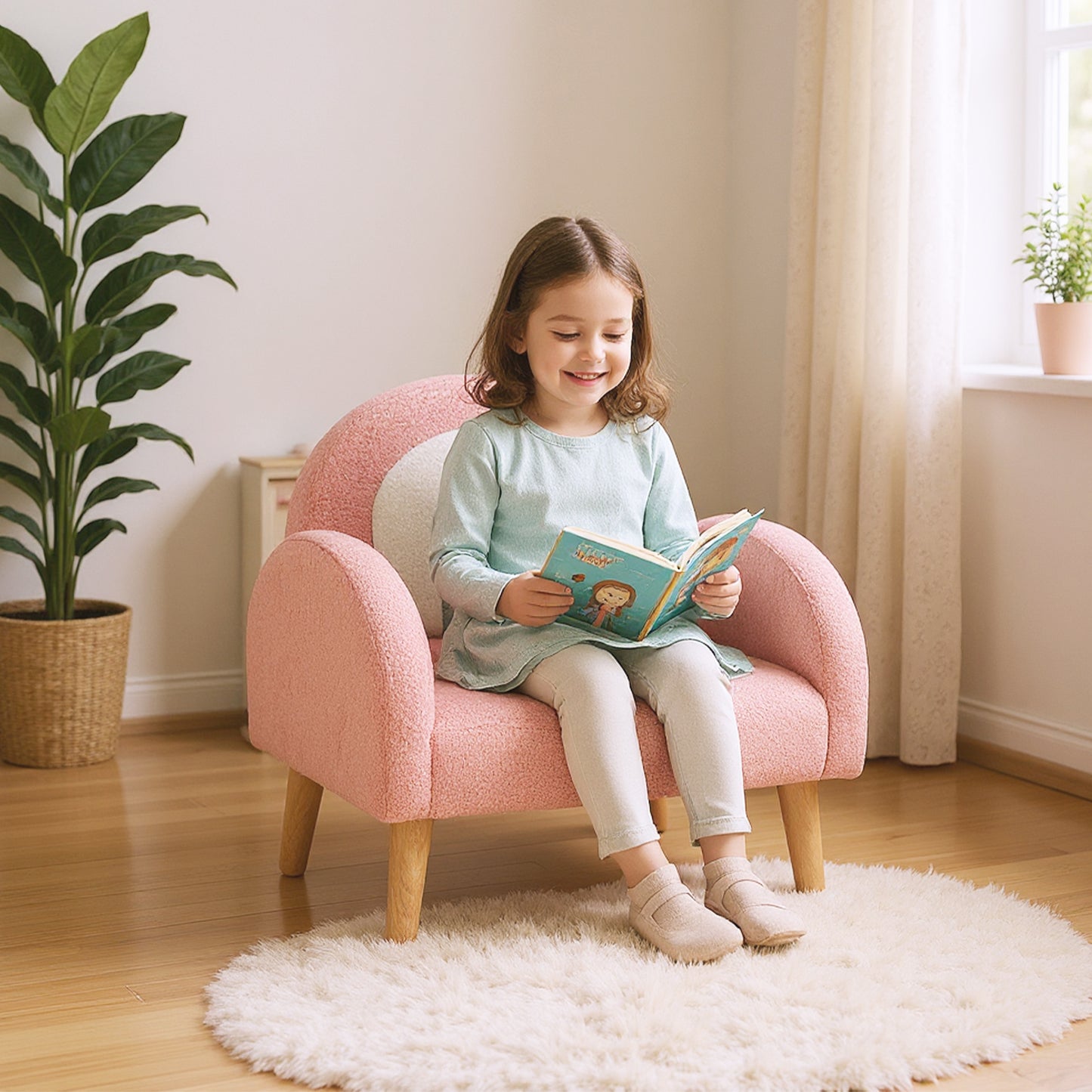 Kids Armchair with Backrest and Armrests - Pink