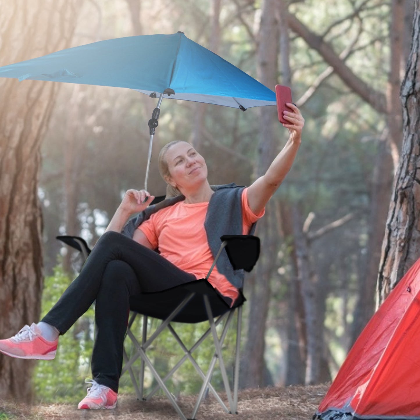 Folding Beach Chair with Detachable Umbrella and Cup Holder