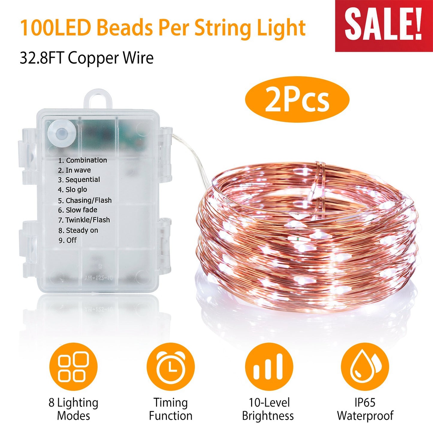 LED String Lights 100 LEDs 32.8ft Copper Wire with Remote