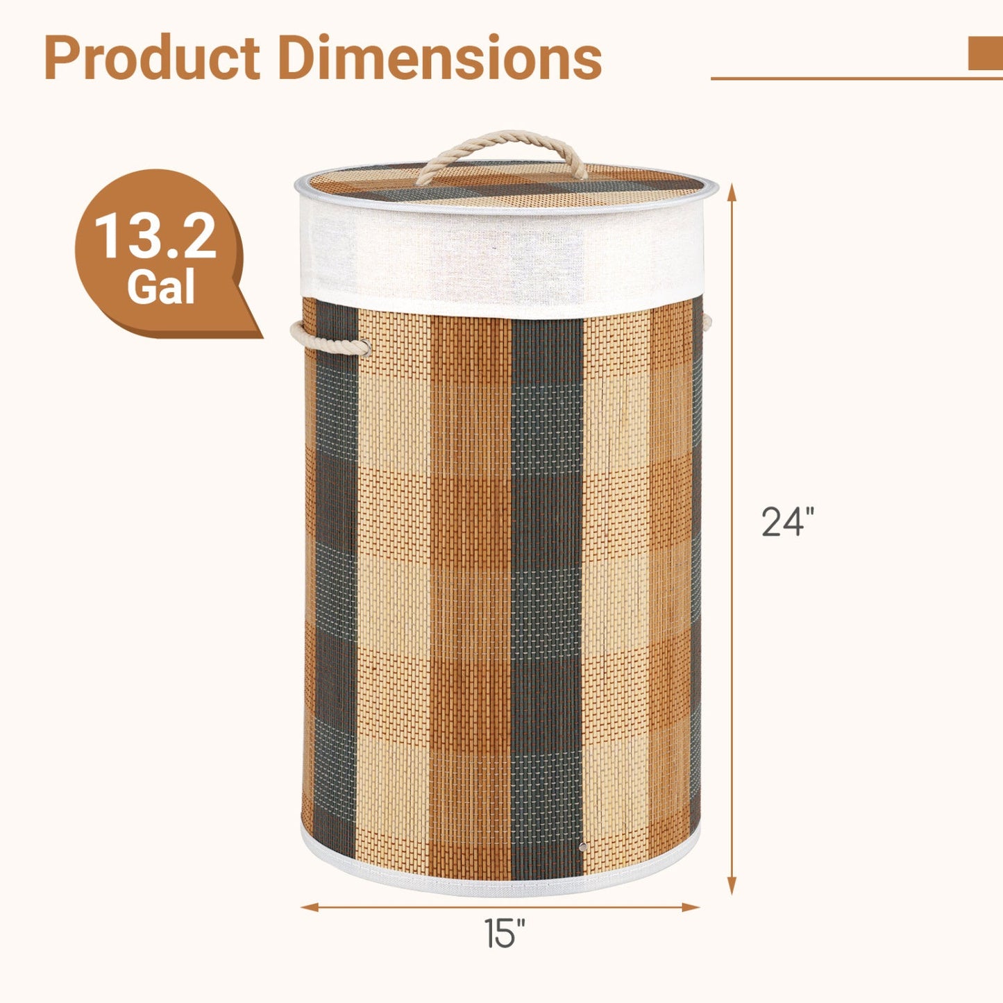 13.2 Gallon Bamboo Laundry Hamper with Removable Liner