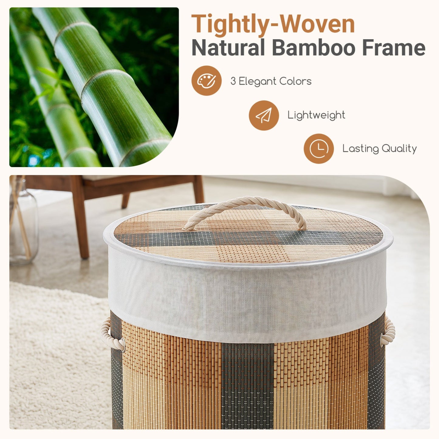 13.2 Gallon Bamboo Laundry Hamper with Removable Liner