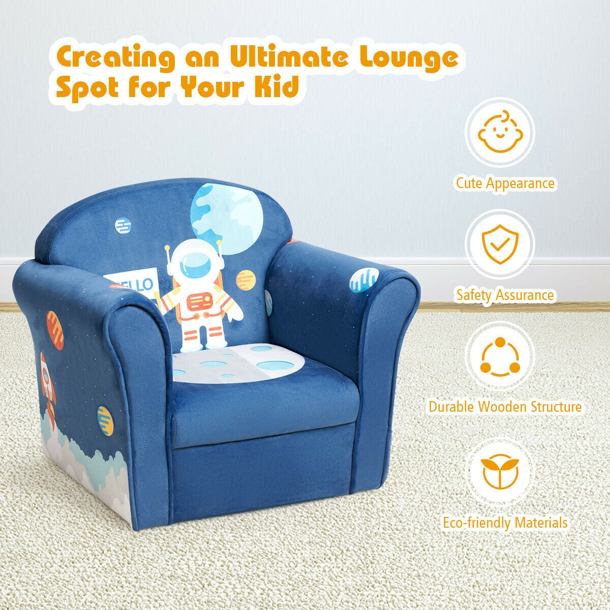 Kids Astronaut Armrest Upholstered Sofa Chair