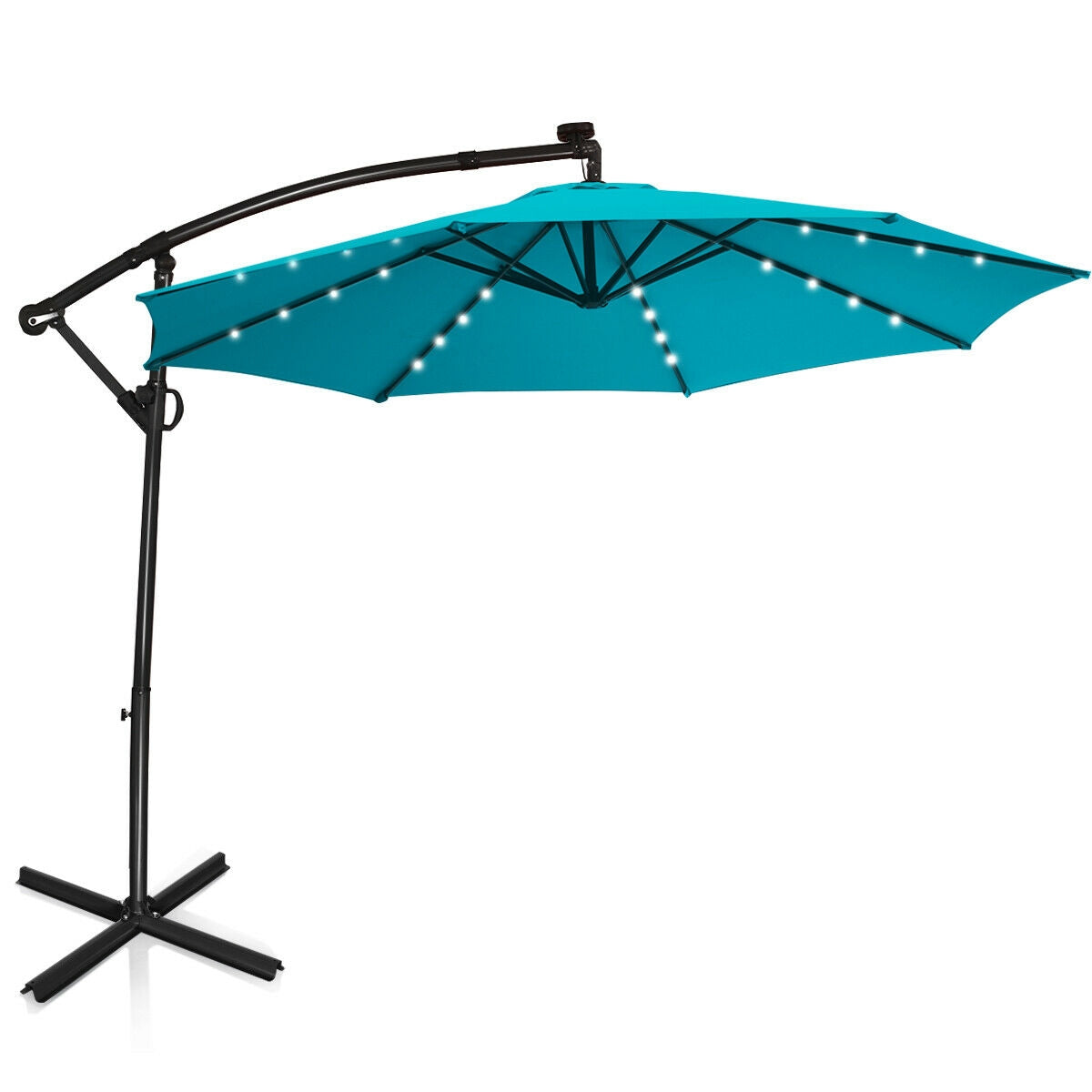 10 Feet 360° Rotation Solar Powered LED Patio Offset Umbrella without Weight Base-Gray