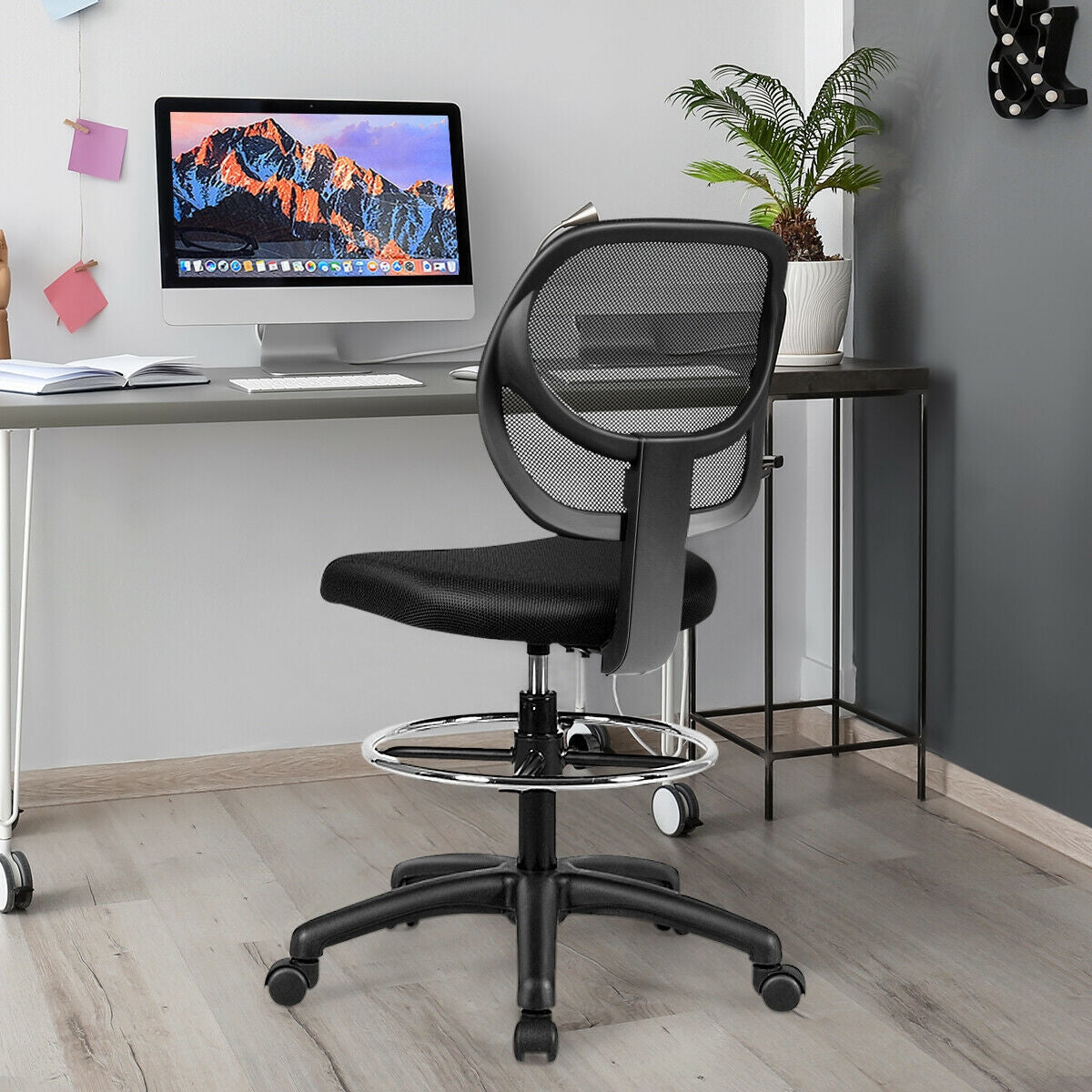 Mid Back Mesh Drafting Chair with Adjustable Height