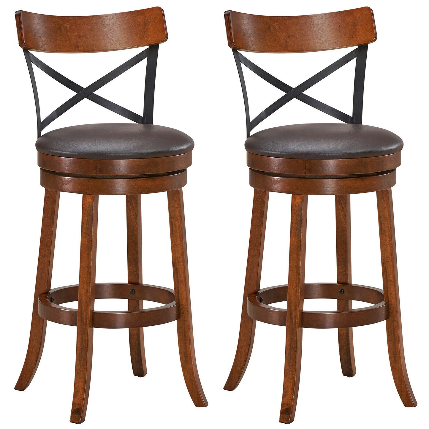 Swivel Bar Stools Set of 2 with Rubber Wood Legs - 360° Rotation