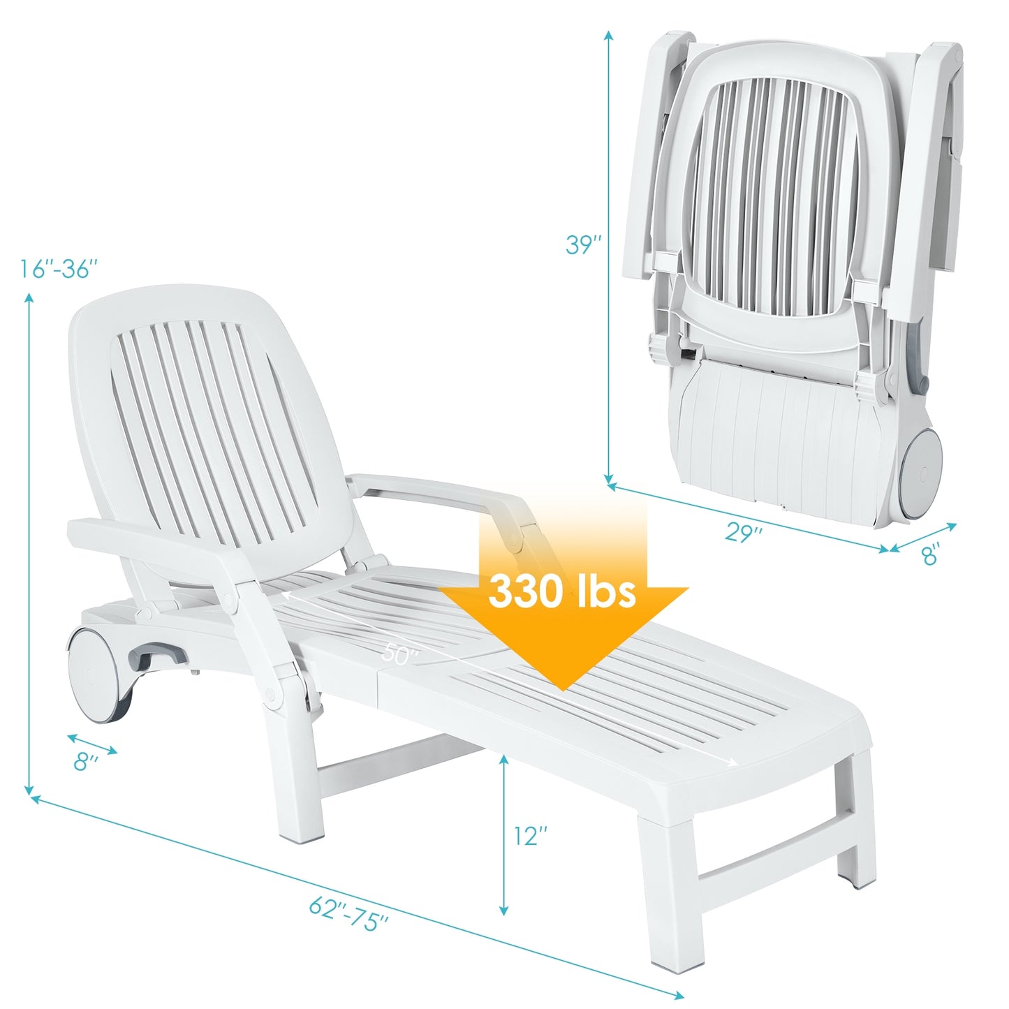 Adjustable Patio Sun Lounger with Wheels and Storage