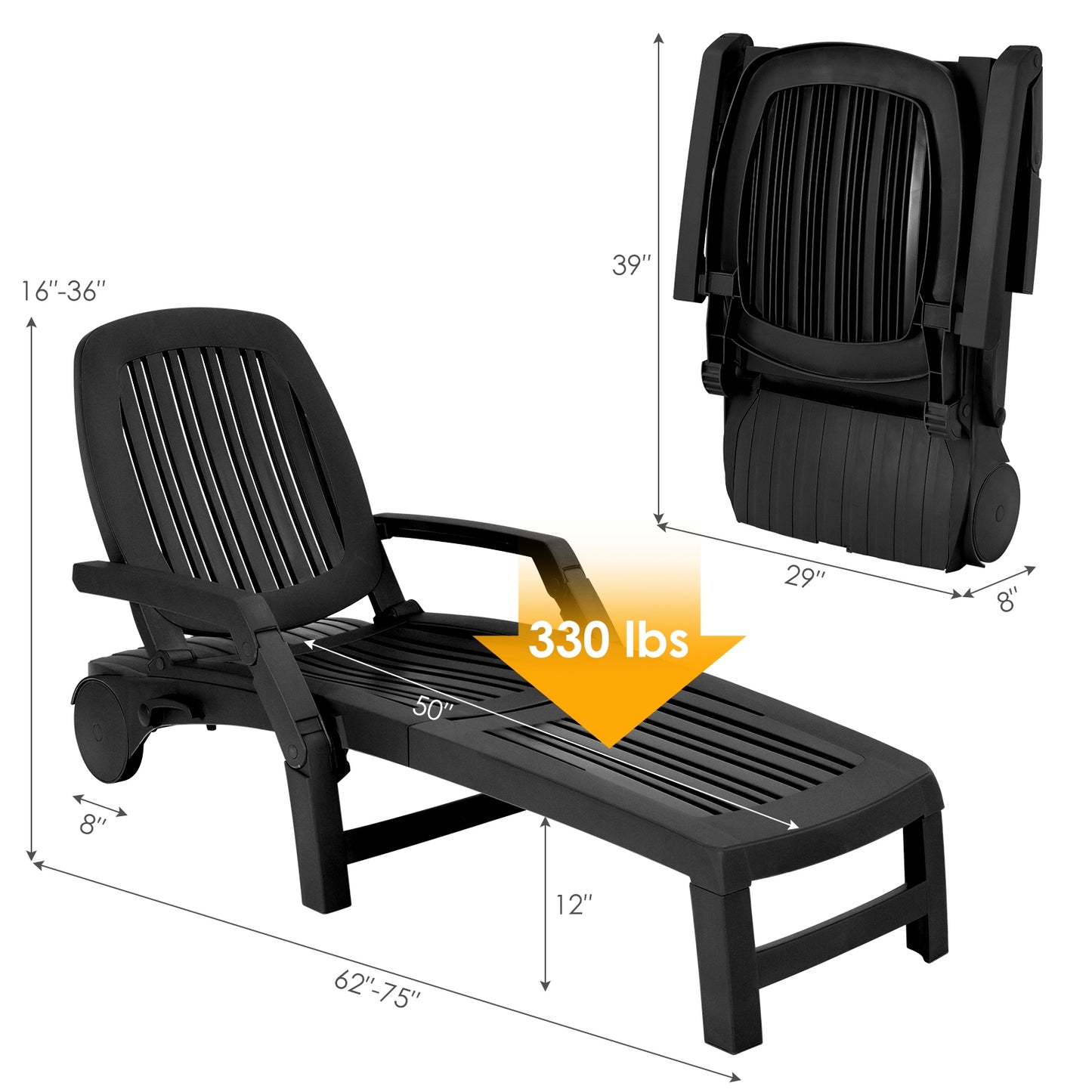 Adjustable Patio Sun Lounger with Wheels and Storage