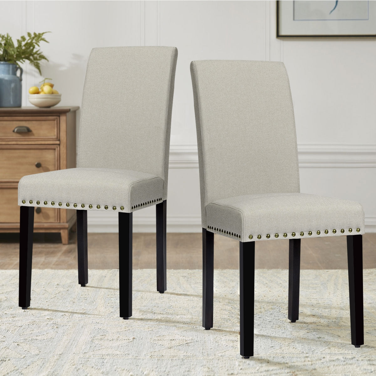 Upholstered Dining Chairs Set of 2 with Nailhead Trim