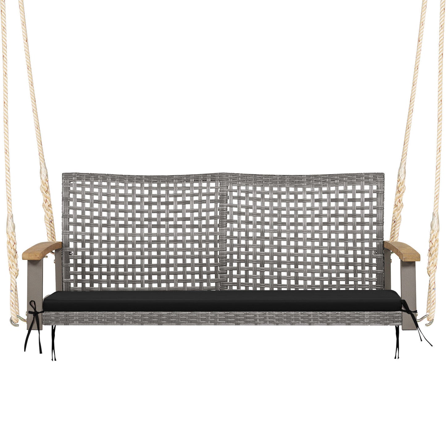 2-Person Wicker Porch Swing Chair with Cushion