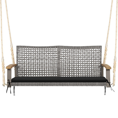 2-Person Wicker Porch Swing Chair with Cushion