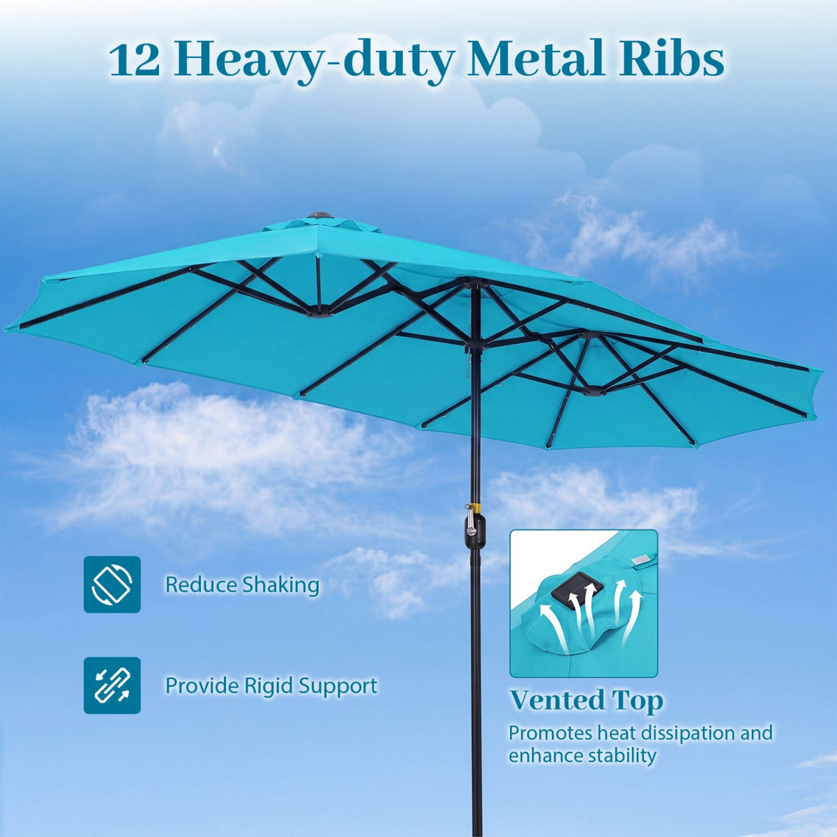 13 FT Double-Sided Patio Umbrella with 36 LED Lights