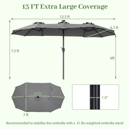 13 FT Double-Sided Patio Umbrella with 36 LED Lights