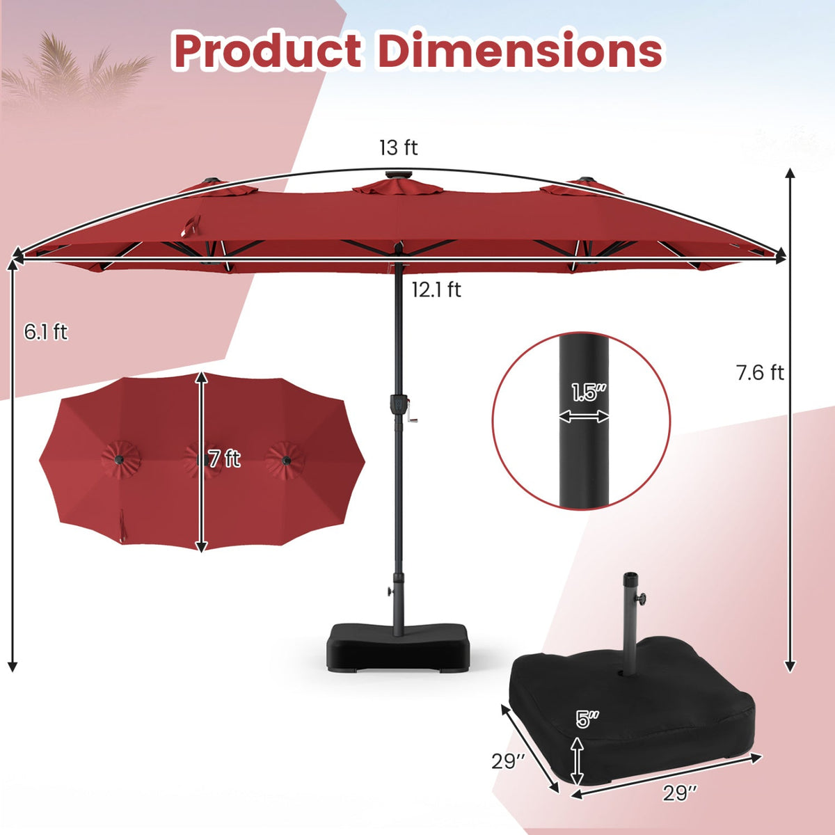 13 FT Double-Sided Patio Umbrella with 108 LED Lights & Base