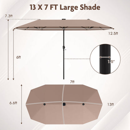13 FT Double-Sided Patio Umbrella with Solar LED Lights