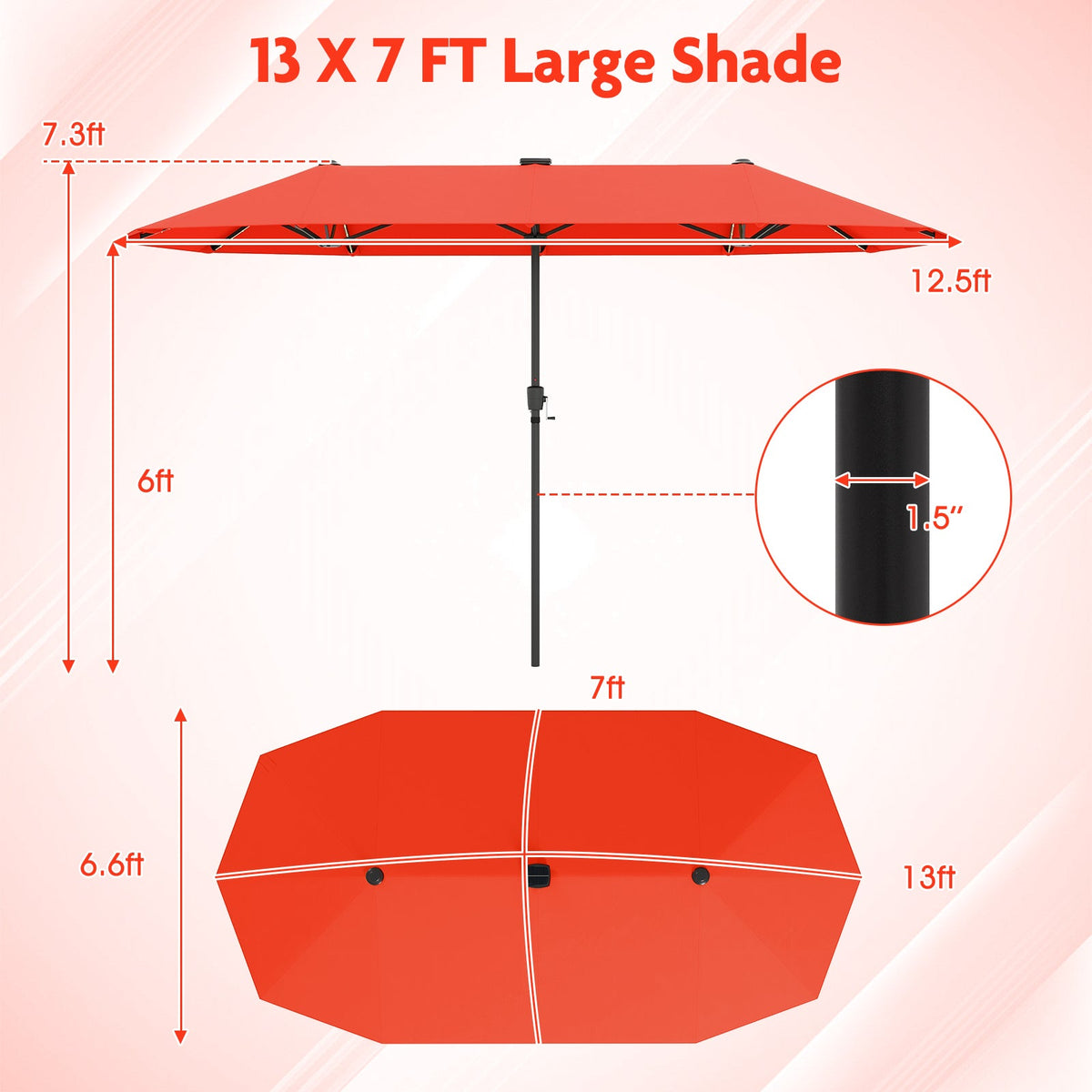 13 FT Double-Sided Patio Umbrella with Solar LED Lights