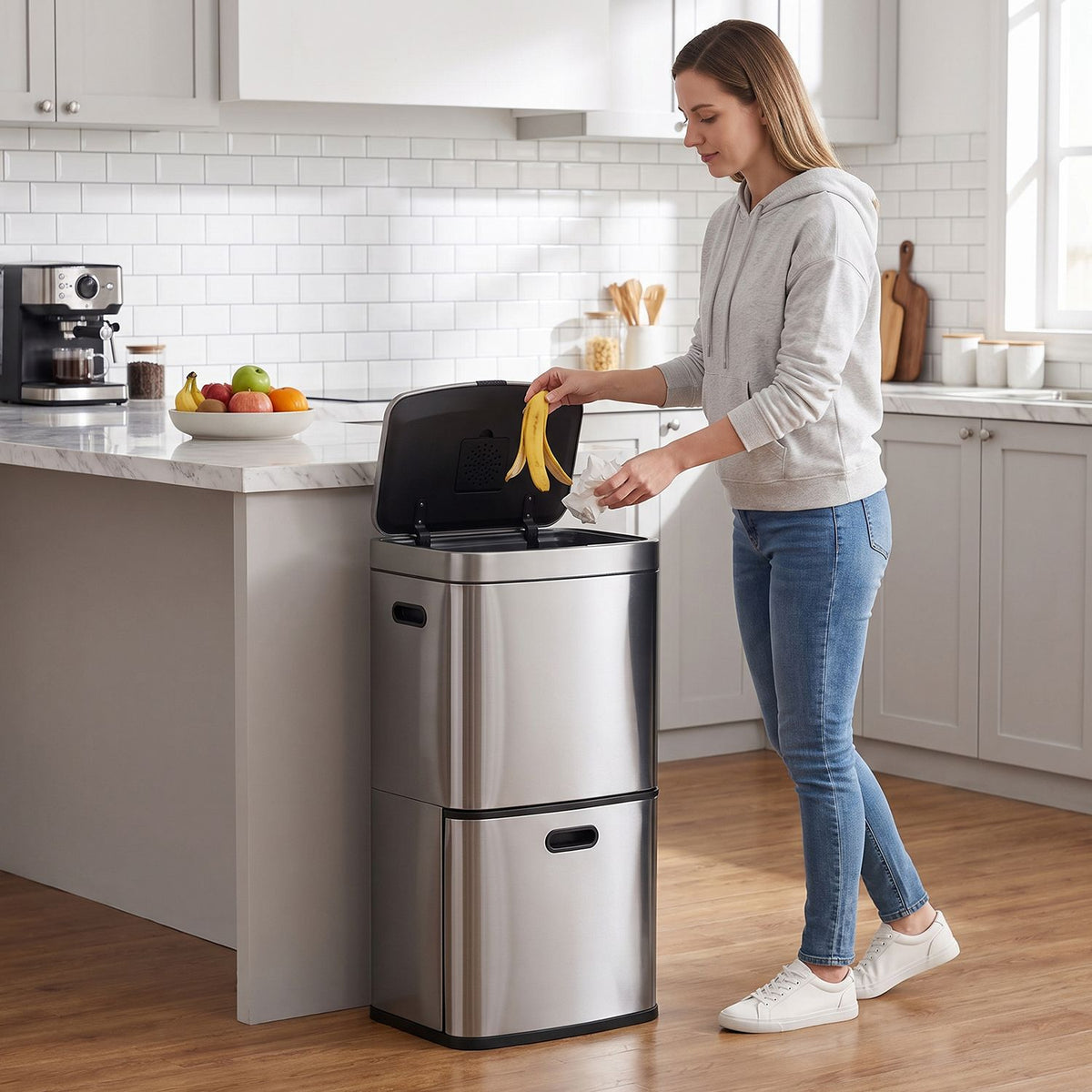 13 Gal Kitchen Trash Can with 3 Removable Bins