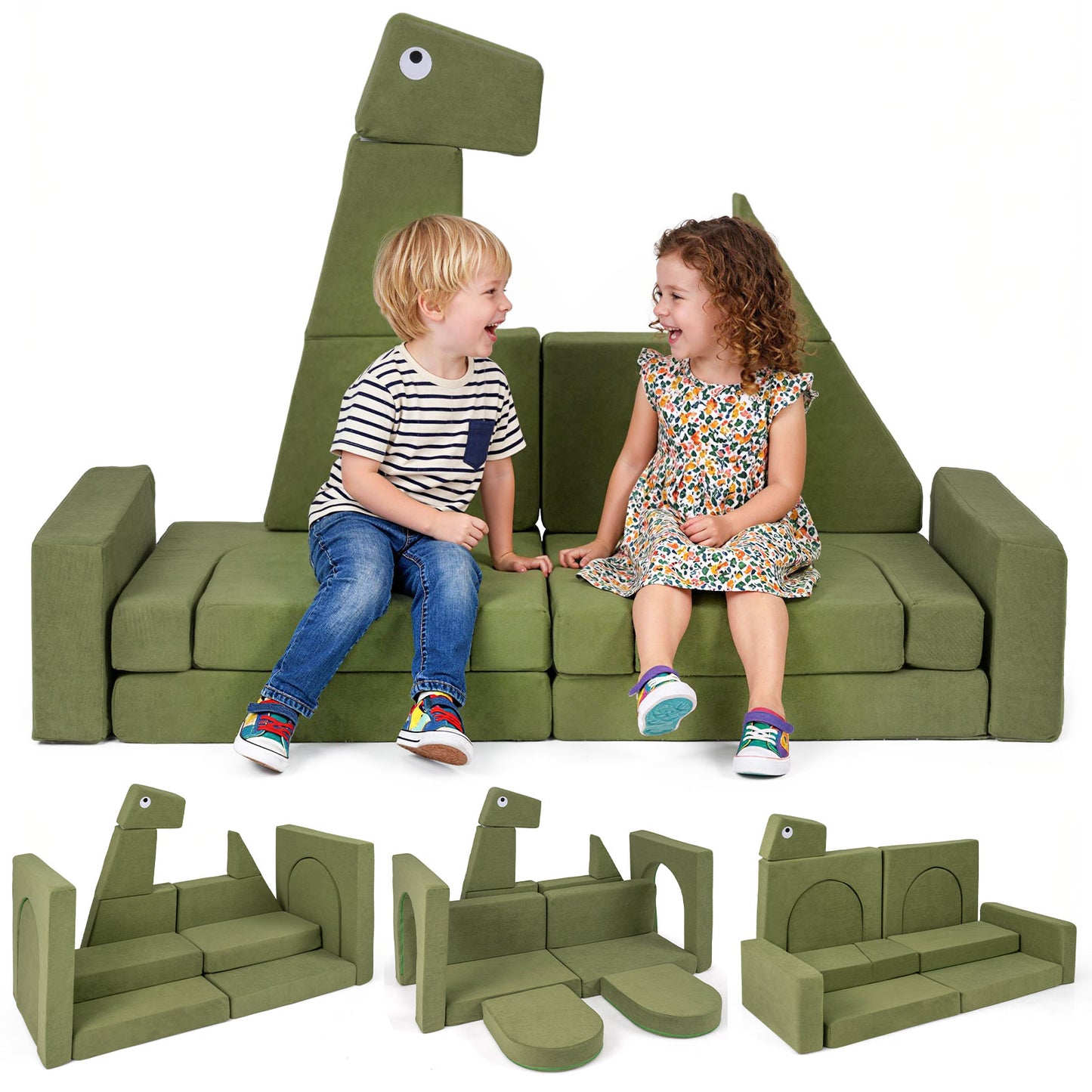 13-Piece Modular Kids Play Couch - Soft Velvet Foam Set