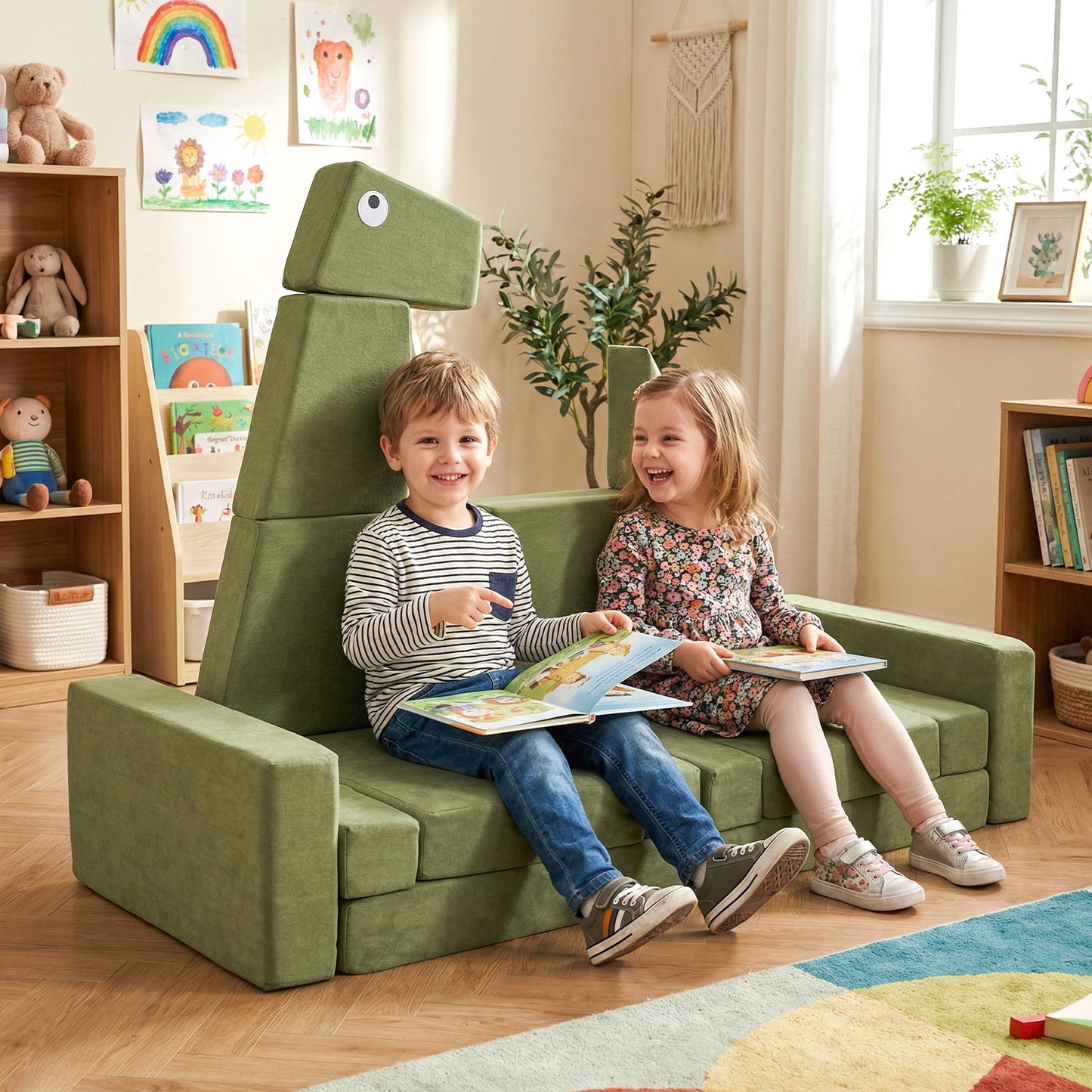 13-Piece Modular Kids Play Couch - Soft Velvet Foam Set