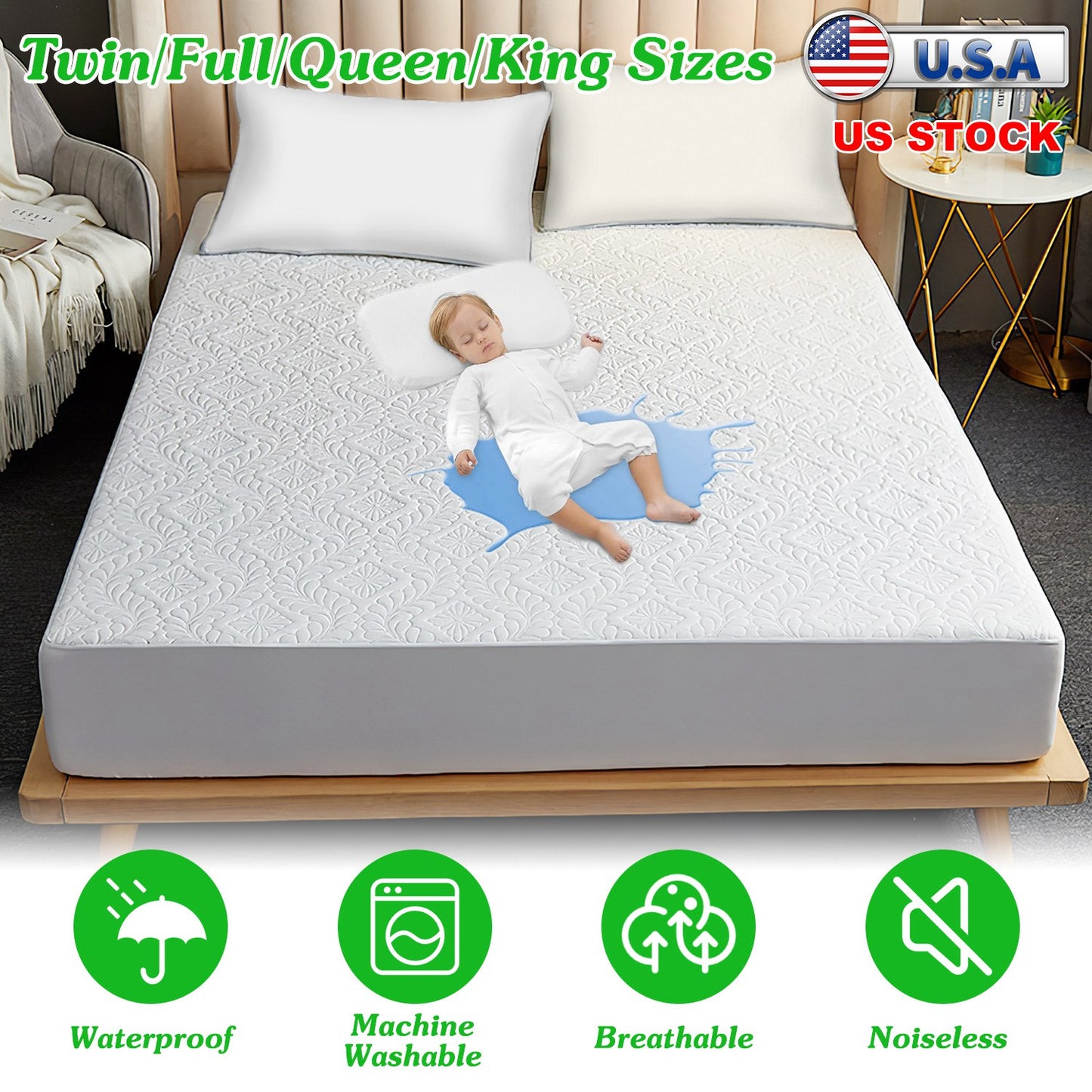 Waterproof Mattress Protector Full Size Cotton Breathable