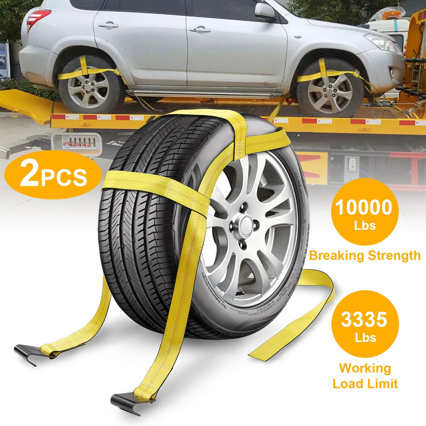 Adjustable Tow Dolly Tire Basket Straps with Flat Hooks (2-Pack)