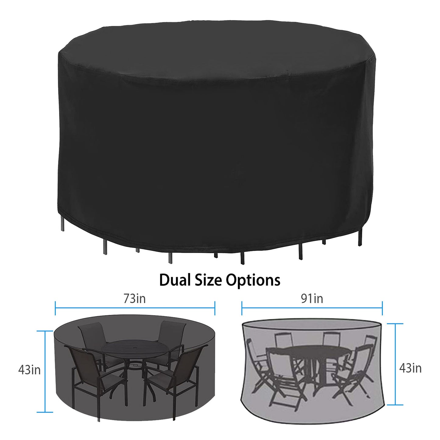 Round Patio Furniture Cover 73x43in - UV & Water Resistant